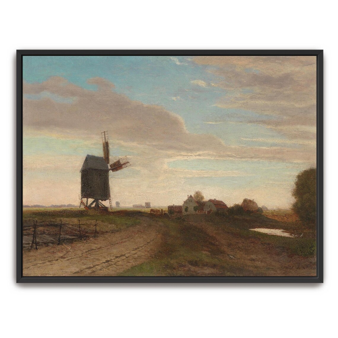 Dutch Windmill On A Country Road Under A Soft Morning Sky Poster