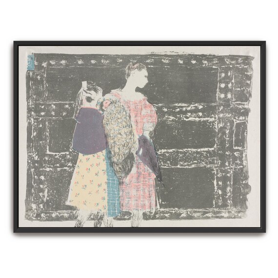 Art Nouveau Women In Patterned Dresses Before A Dark Wall Poster