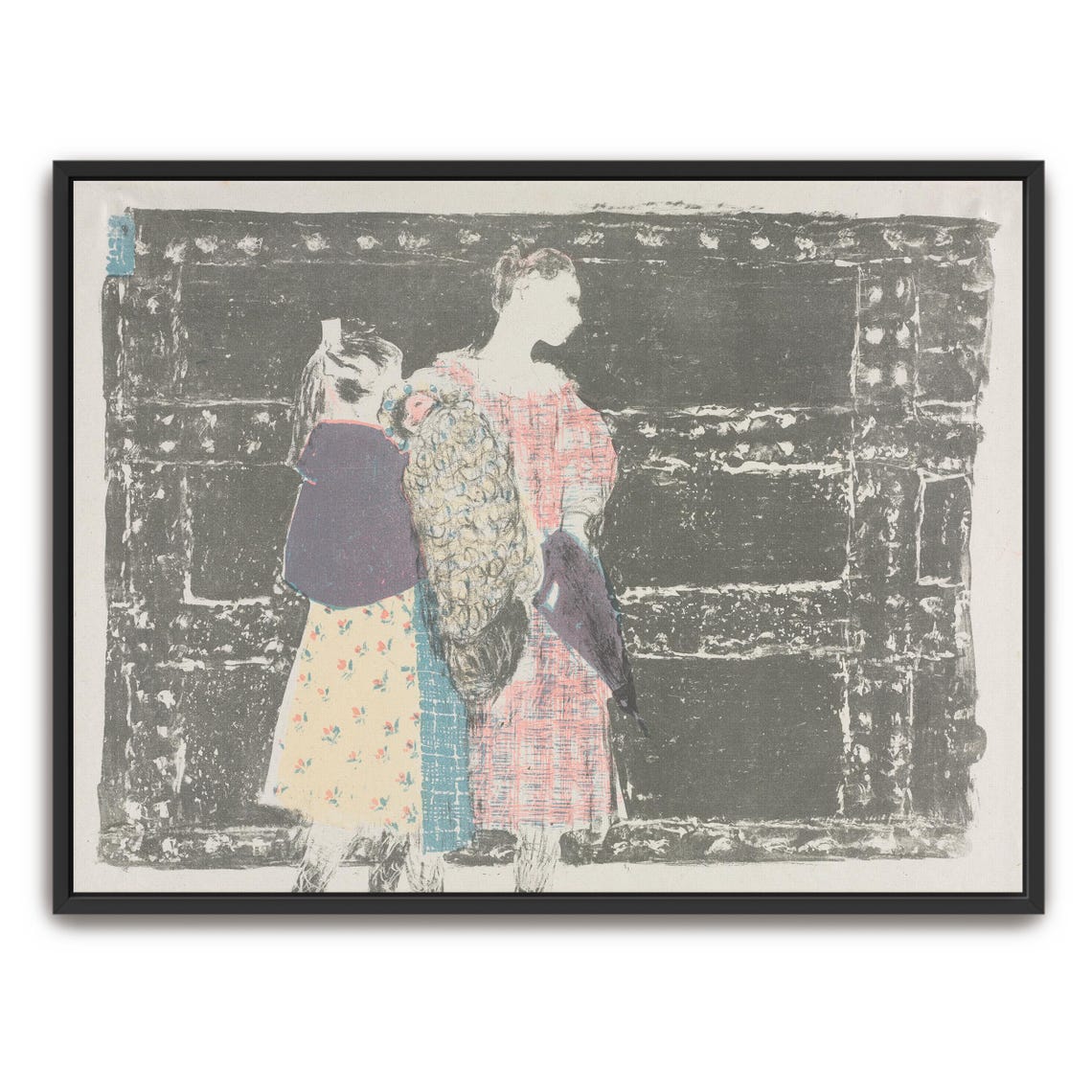 Art Nouveau Women In Patterned Dresses Before A Dark Wall Poster