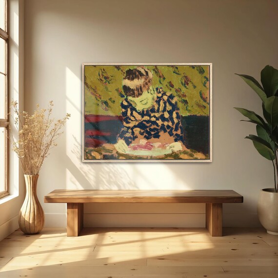 Woman in Patterned Robe at Table Impressionist Portrait Poster
