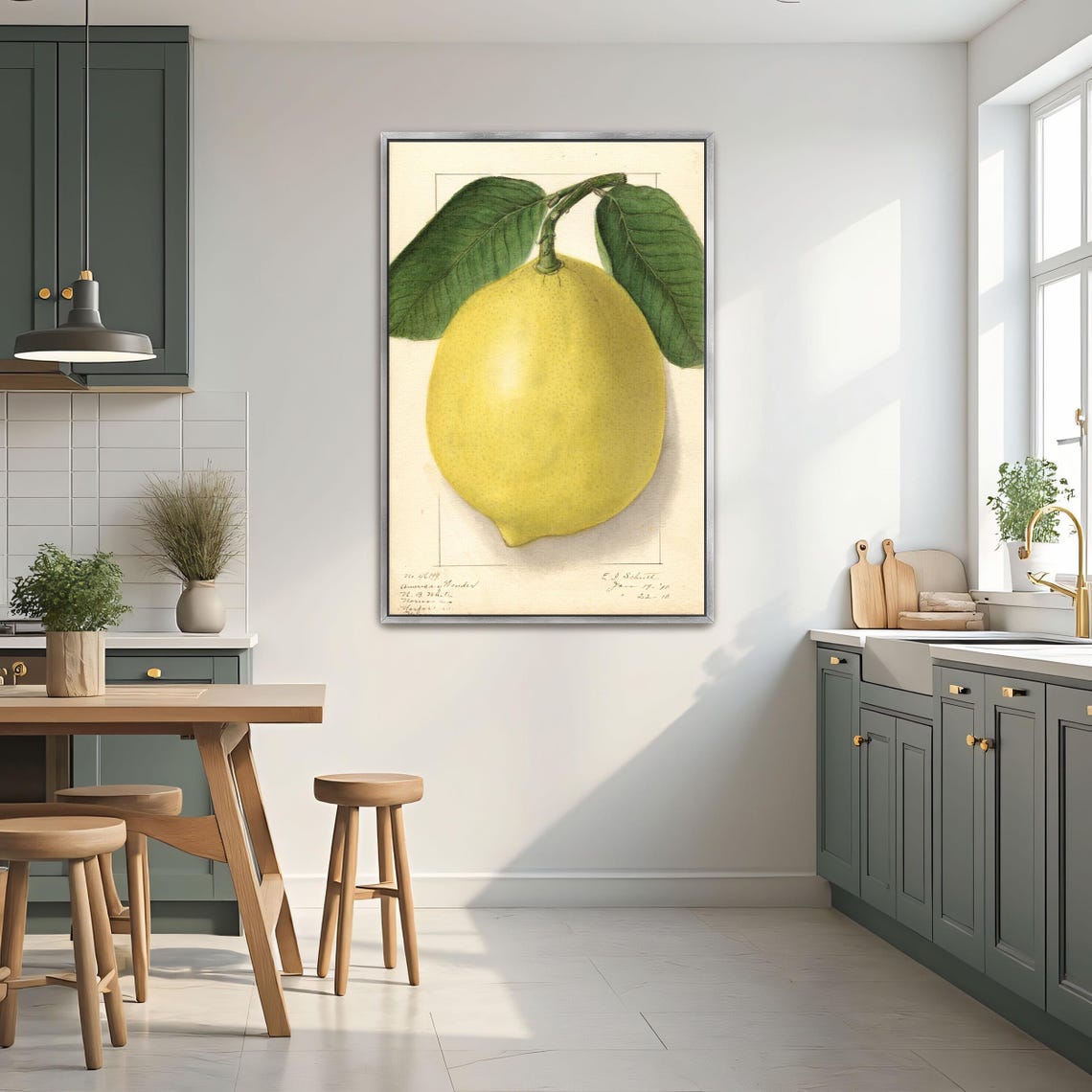 Single Lemon With Green Leaves Vintage Botanical Study Poster - Image 2