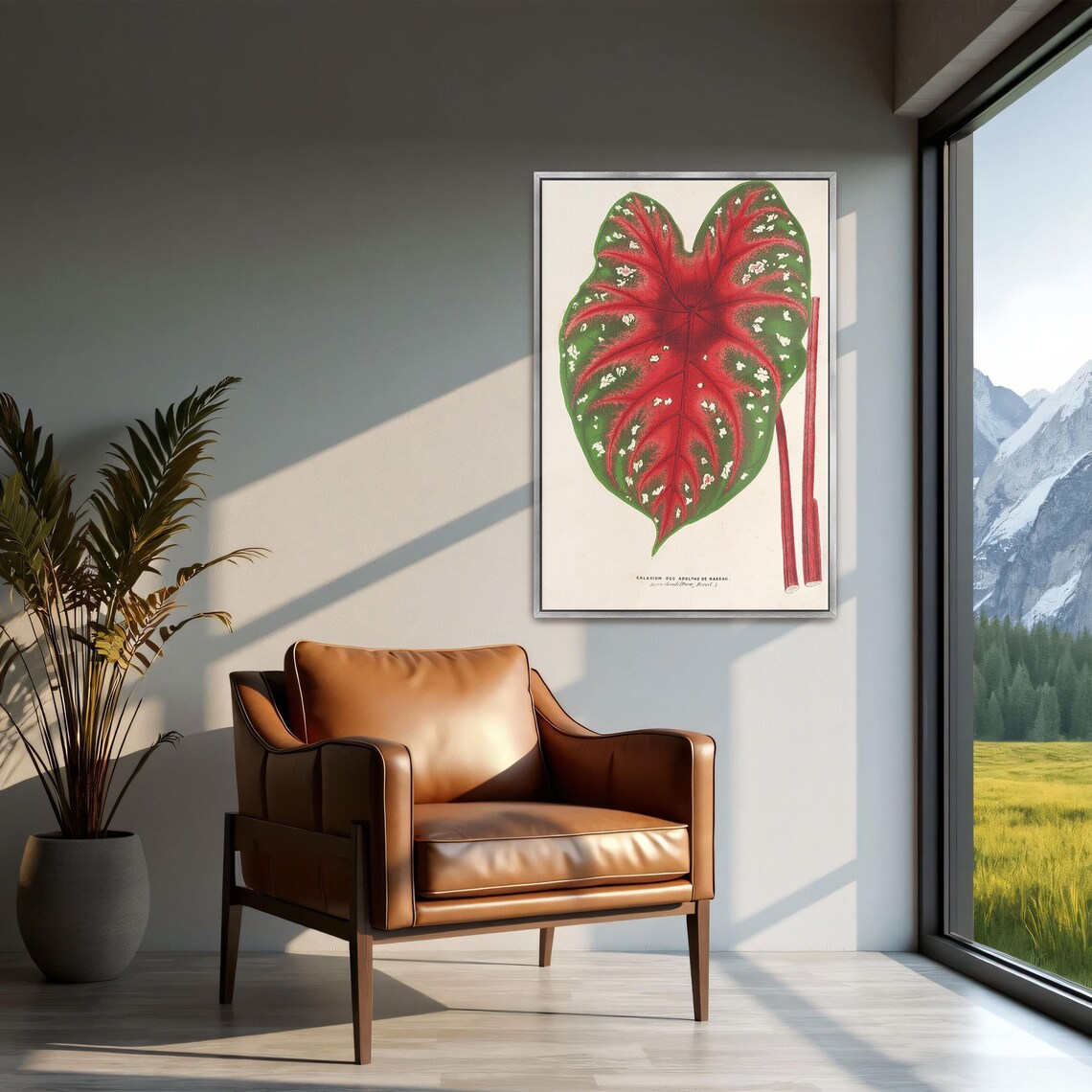 Red And Green Caladium Leaf Botanical Illustration Vintage Art Poster - Image 2