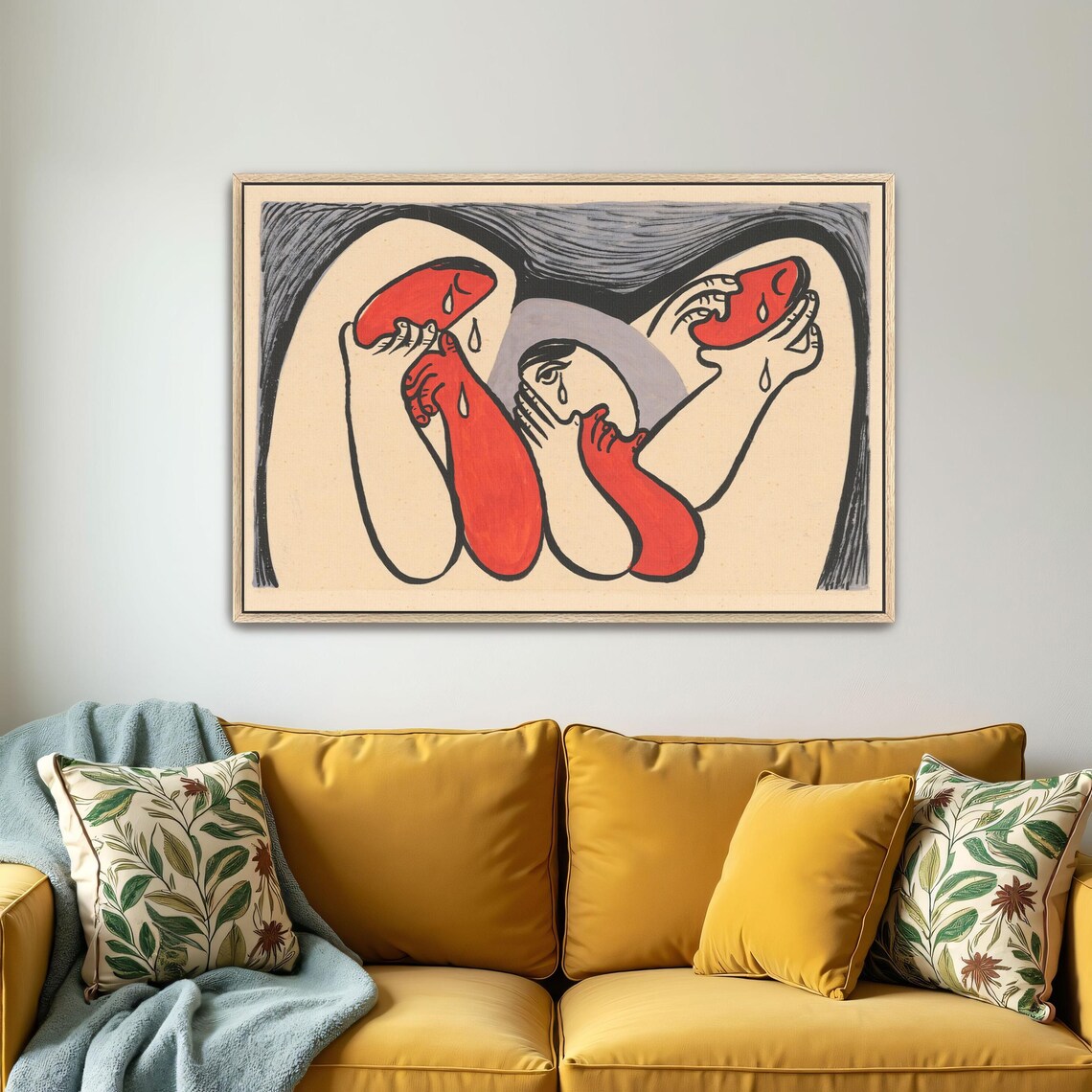 Art Deco Illustration Of Two Crying Women Red And Black Poster - Image 4