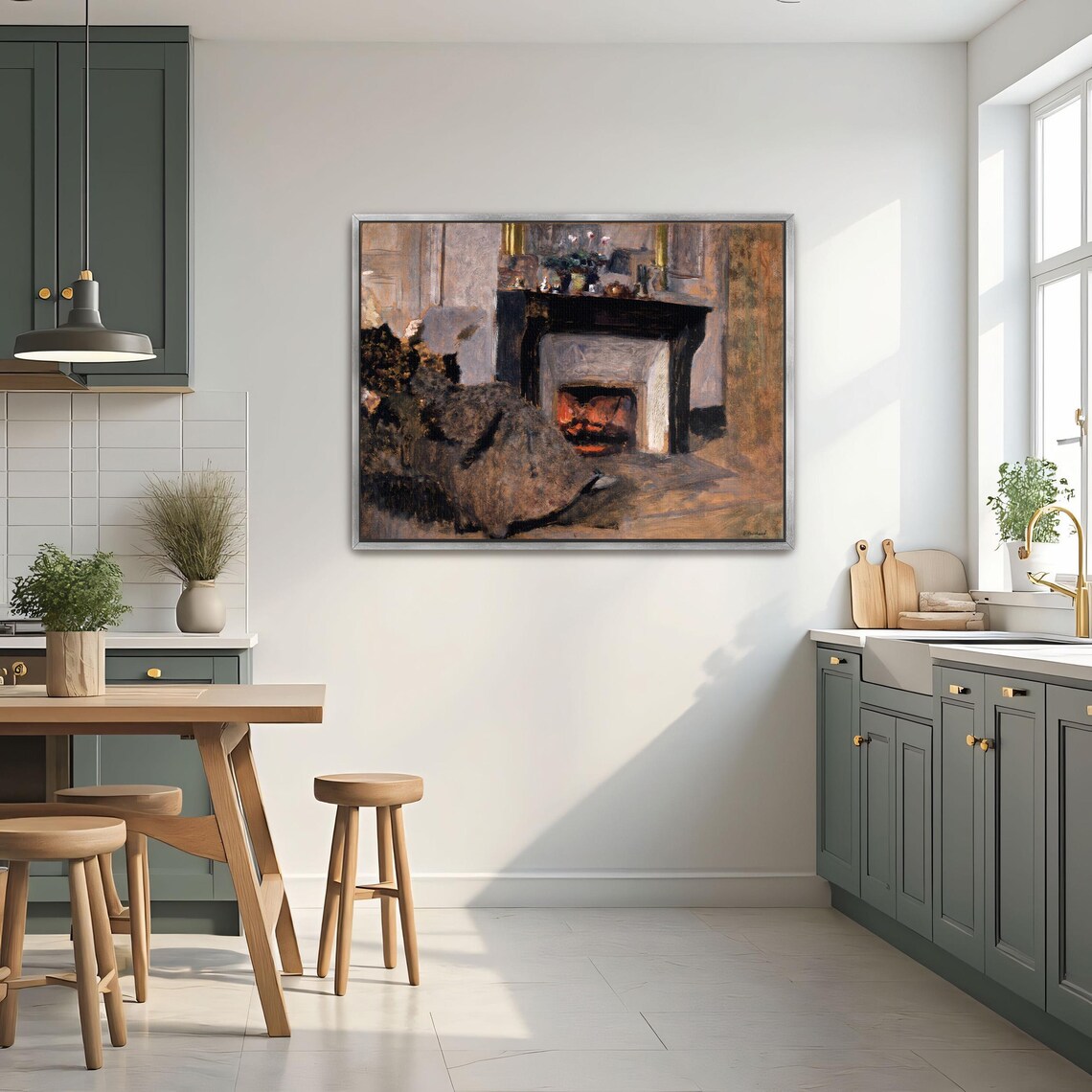 Woman Resting by a Glowing Fireplace Vintage Interior Mood Art Print - Image 2