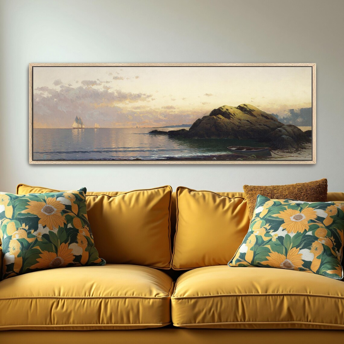 Golden Sunset Seascape With Sailboats Near a Rocky Shore Poster - Image 5