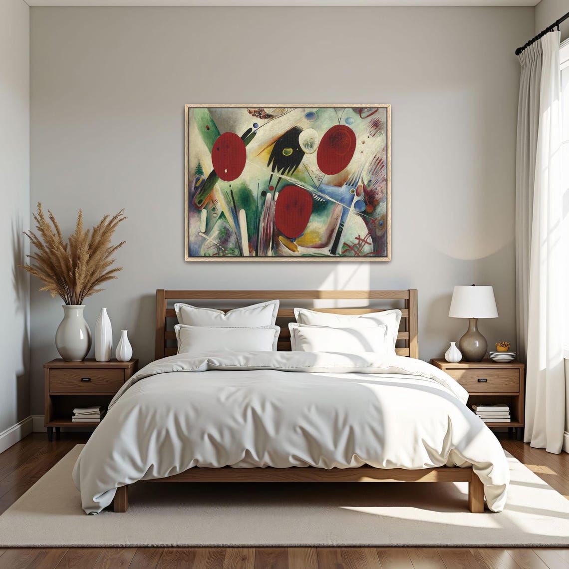Framed Wall Art Of Abstract Art With Red Circles Geometric Wall Art Red And White Living Room Art Minimalist Oil Painting - Image 4