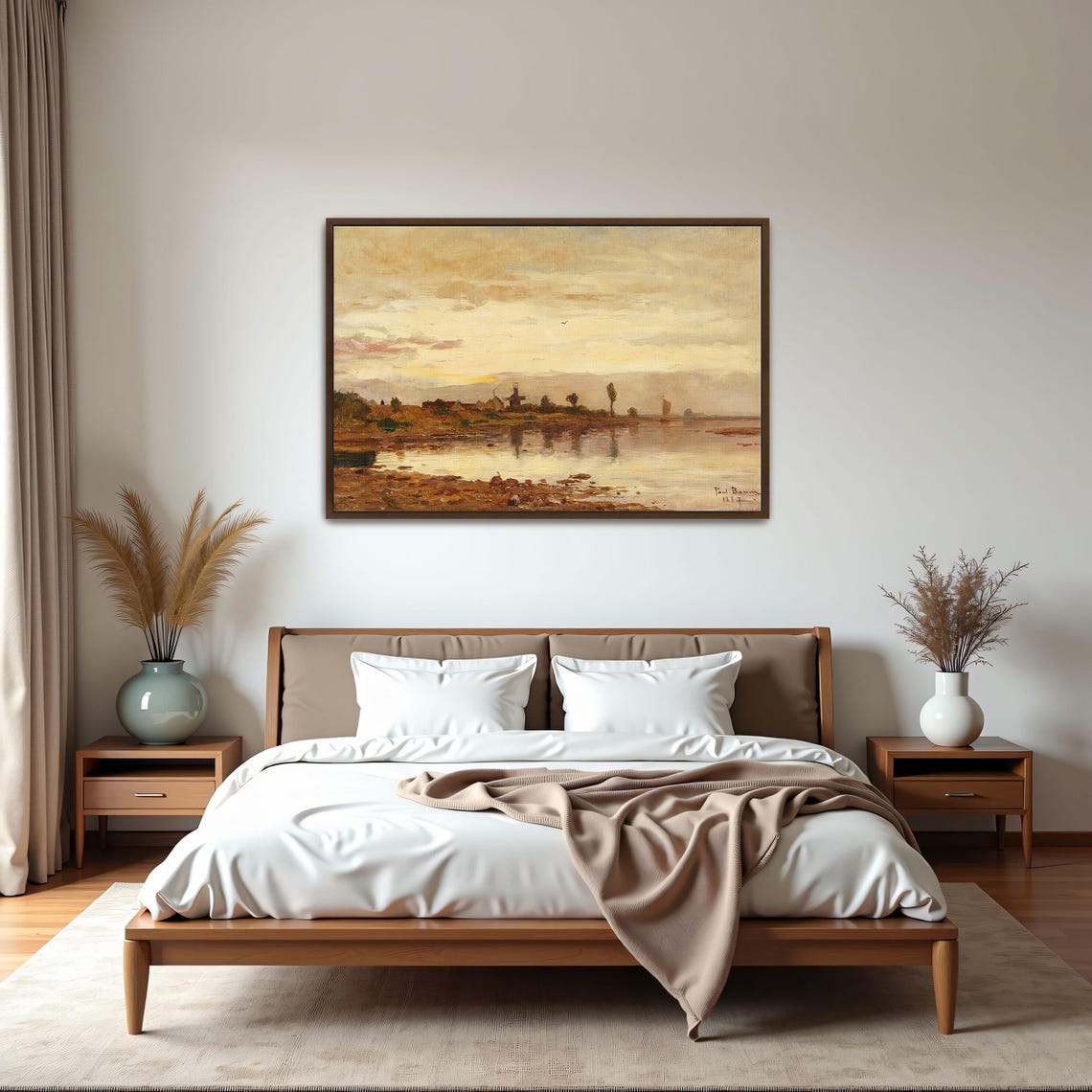 Golden Sunset Over a Wide River Estuary Evening Landscape Poster