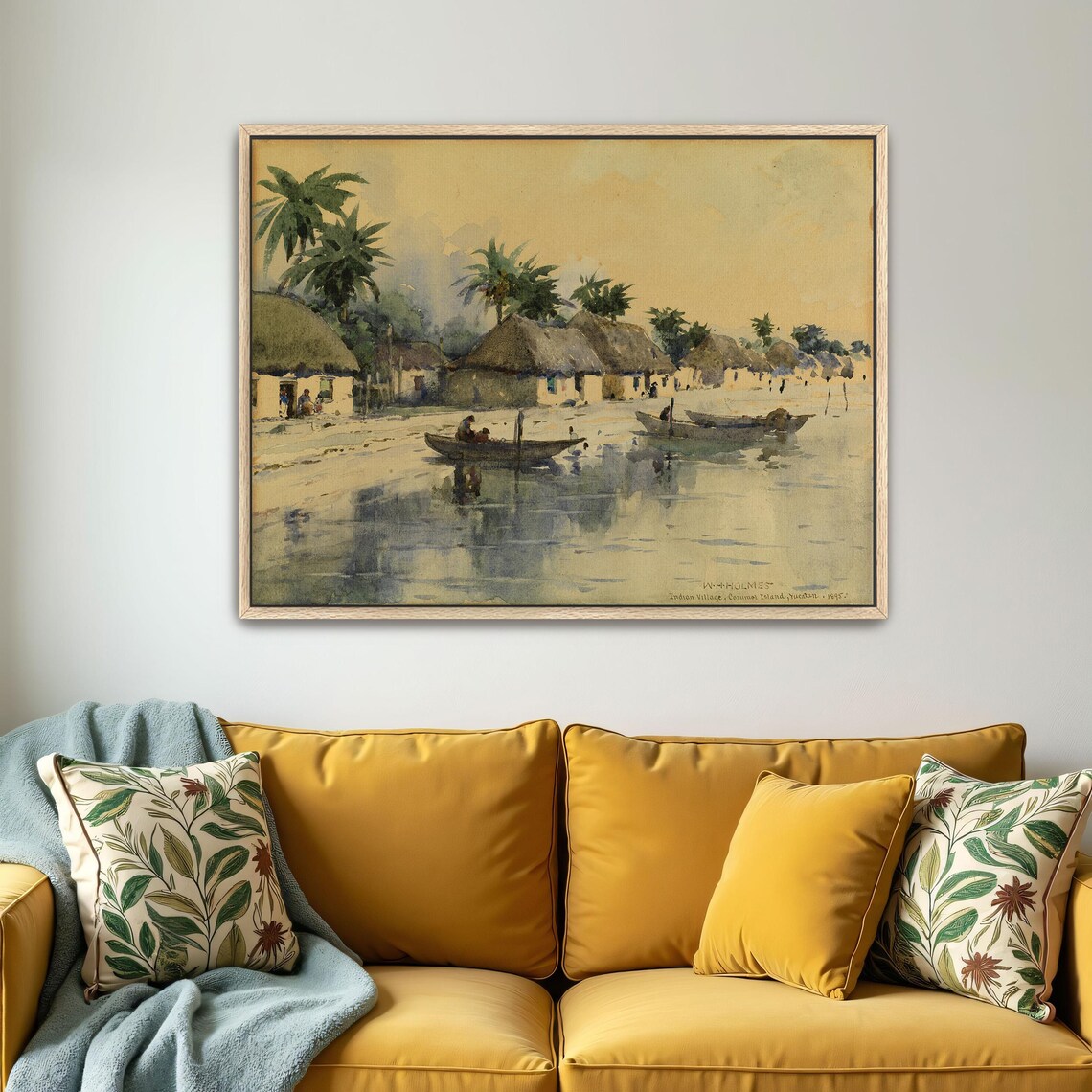 Coastal Fishing Village Watercolor Tropical Palm Shore Poster - Image 2