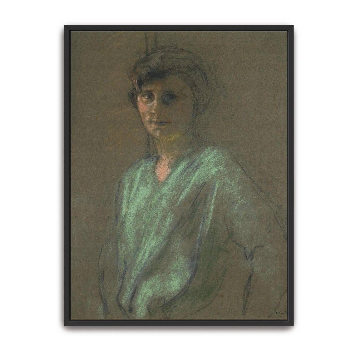 Portrait of a Woman in Green Vintage Pastel Drawing Art Print