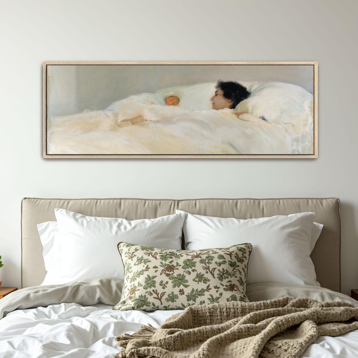 Mother and Child Sleeping Peacefully in White Bedding Poster - Image 5