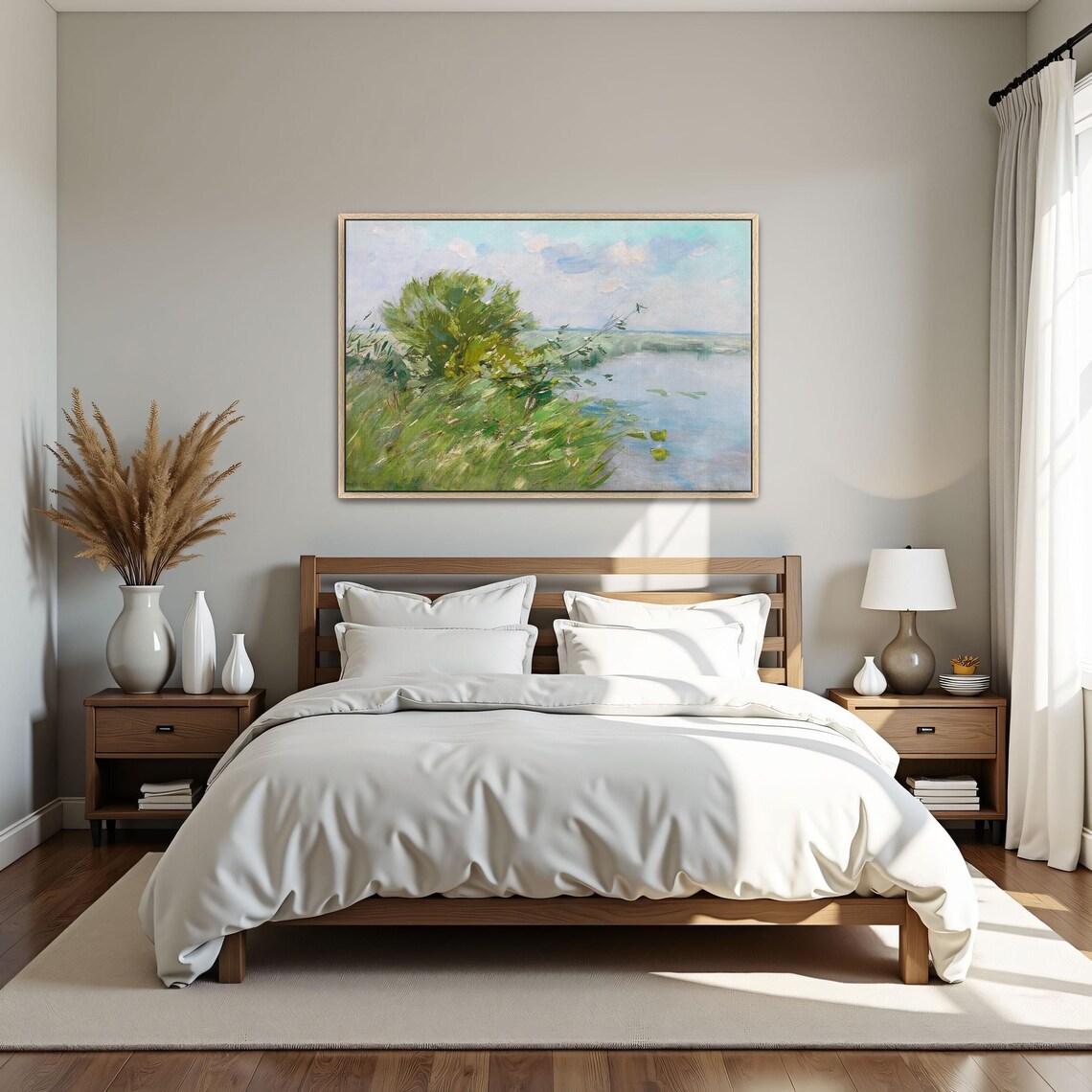 Large Framed Print Of Lake Landscape With Green Trees Landscape Wall Art Green And Blue Entryway Artwork Rustic Oil Painting - Image 4