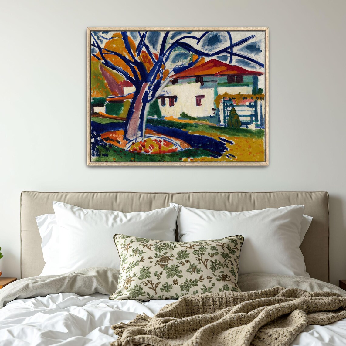 White House With Red Roof And Bold Blue Tree Fauvist Style Poster - Image 4