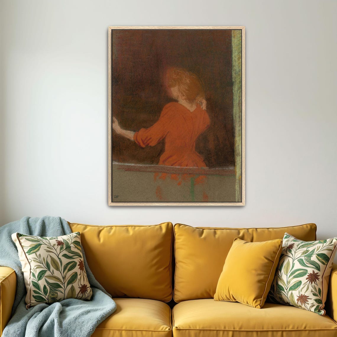 Woman in Red Dress Standing by a Window Pastel Painting Poster