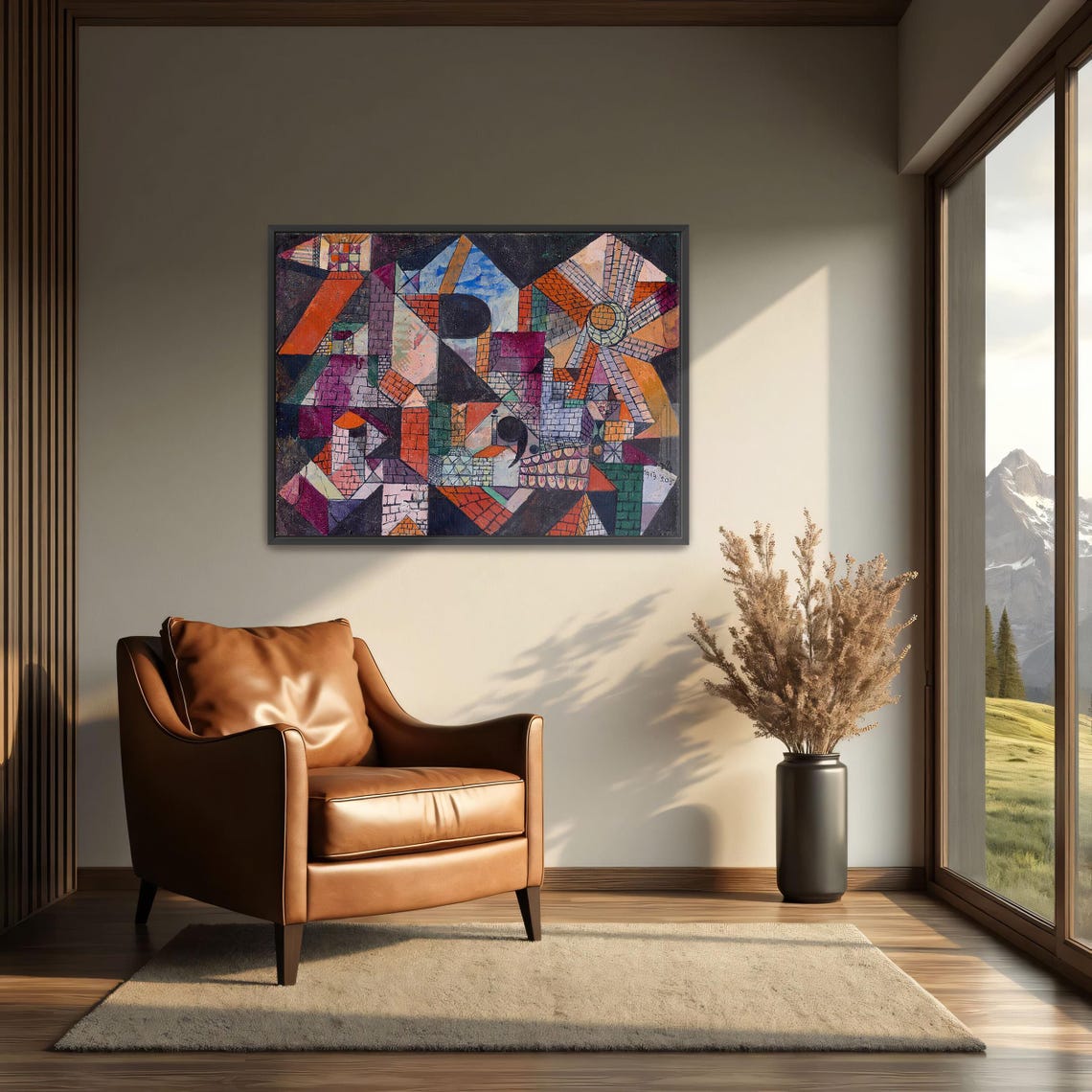 Paul Klee Large Framed Print Abstract Geometric Cityscape With Sun Geometric Wall Art Orange And Red Entryway Decor - Image 3