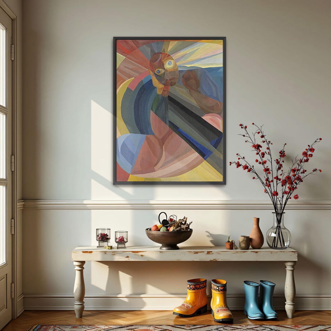 Framed Print Of Abstract Portrait With Geometric Shapes Geometric Print Blue And Yellow Living Room Art - Image 4