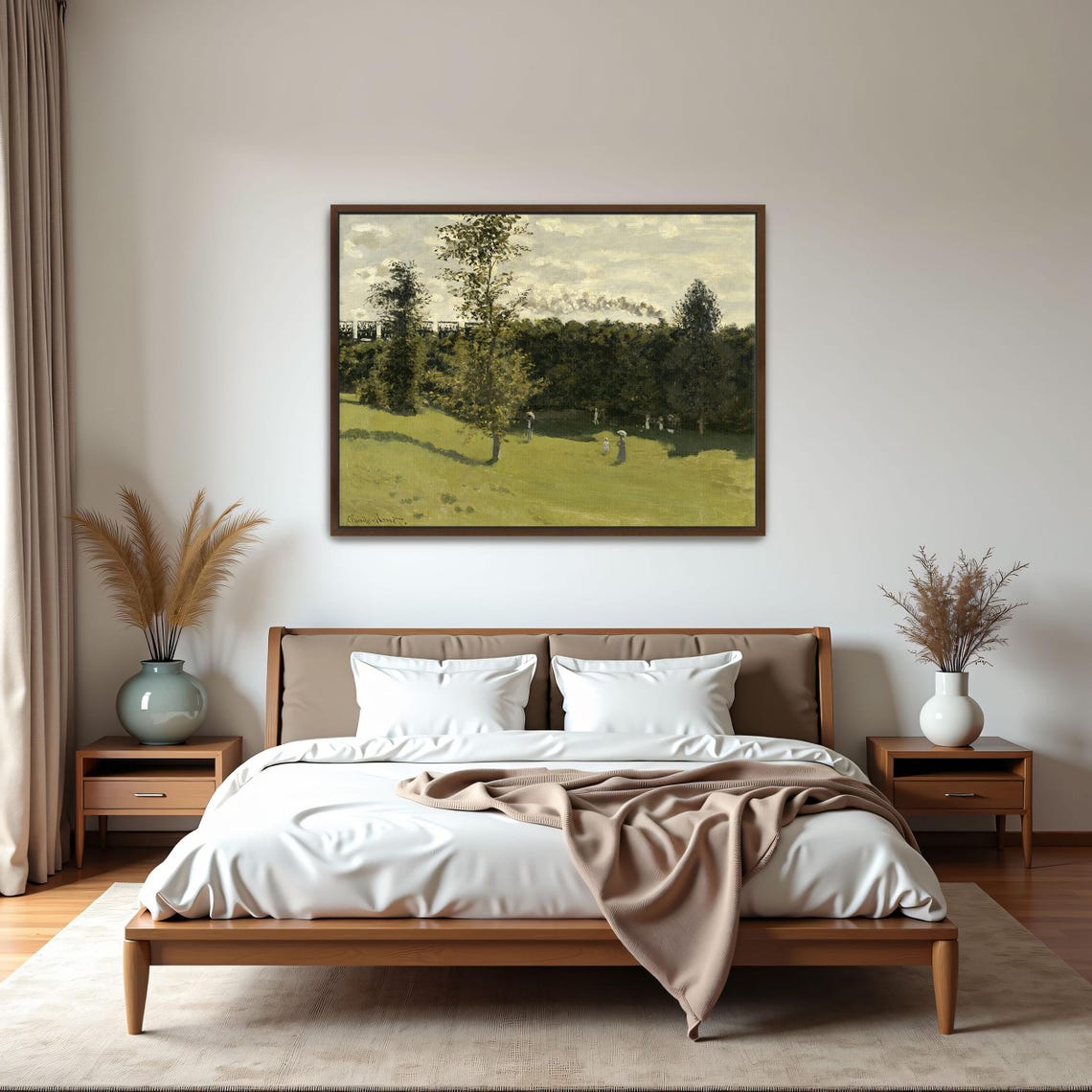 Claude Monet Framed Wall Art Train In A Green Landscape Landscape Fine Art Print Green And Gray Entryway Art Rustic Oil Painting - Image 5