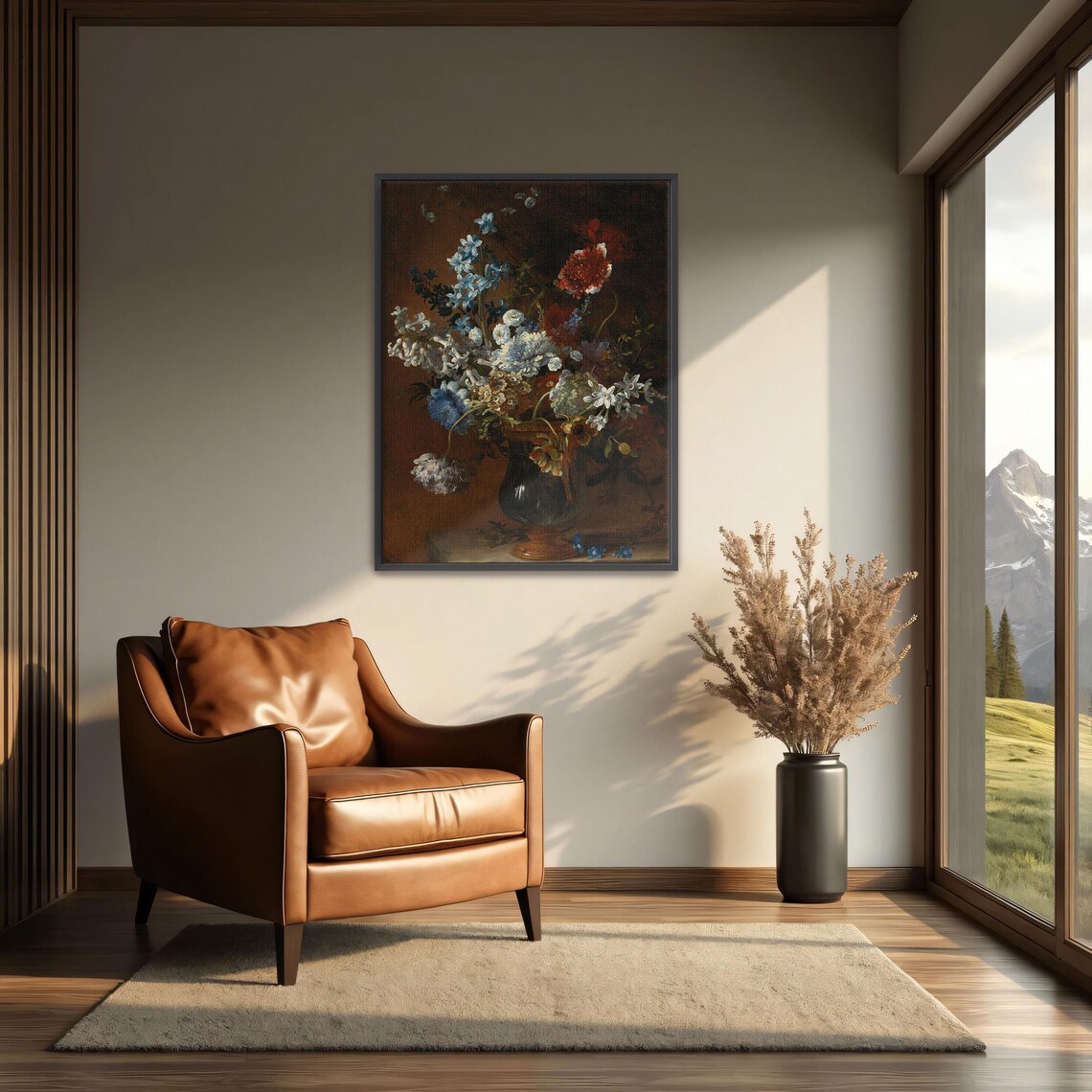 Dutch Floral Still Life With Blue and Red Blooms in Vase Poster - Image 3