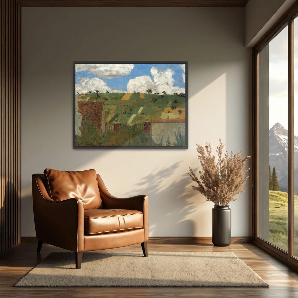 Patchwork Fields Under Towering White Clouds Rural Scene Poster - Image 4