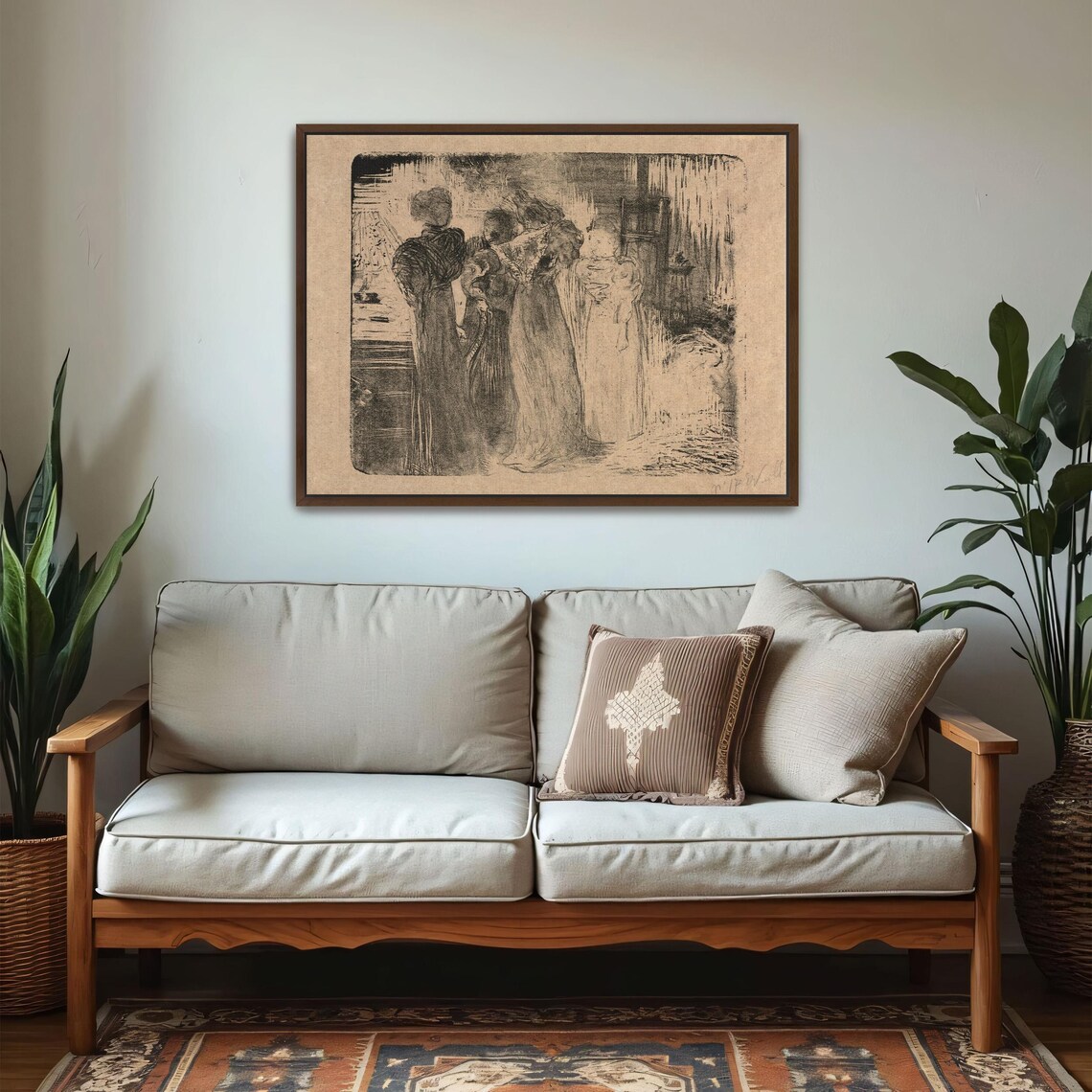 Monochrome Vintage Sketch Of Three Women In An Interior Poster - Image 5