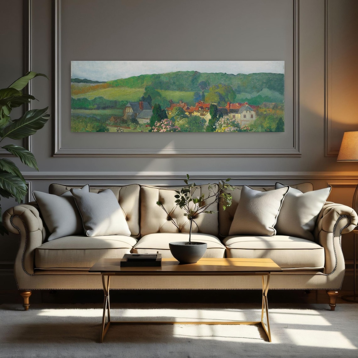Countryside Village With Red Roofs Nestled in a Green Valley Poster - Image 3