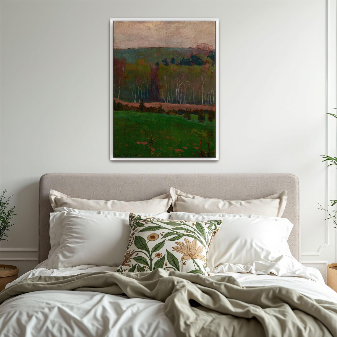 Large Framed Print Of Forest Landscape With Green Field Landscape Fine Art Print Green And Brown Bedroom Art Print - Image 3