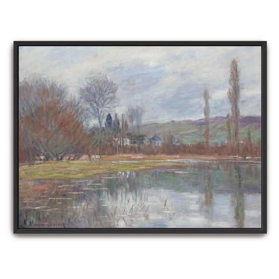Claude Monet Framed Wall Art A Misty River Scene With Trees Landscape Fine Art Print Gray And Blue Entryway Art Rustic Oil Painting