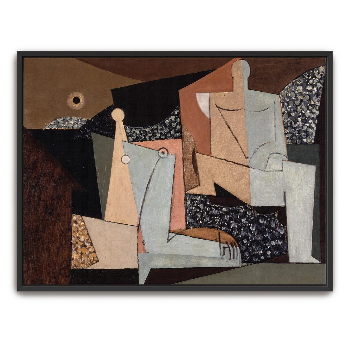 Framed Print Of Two Figures On A Beach With Geometric Shapes Geometric Print Brown And White Bedroom Artwork