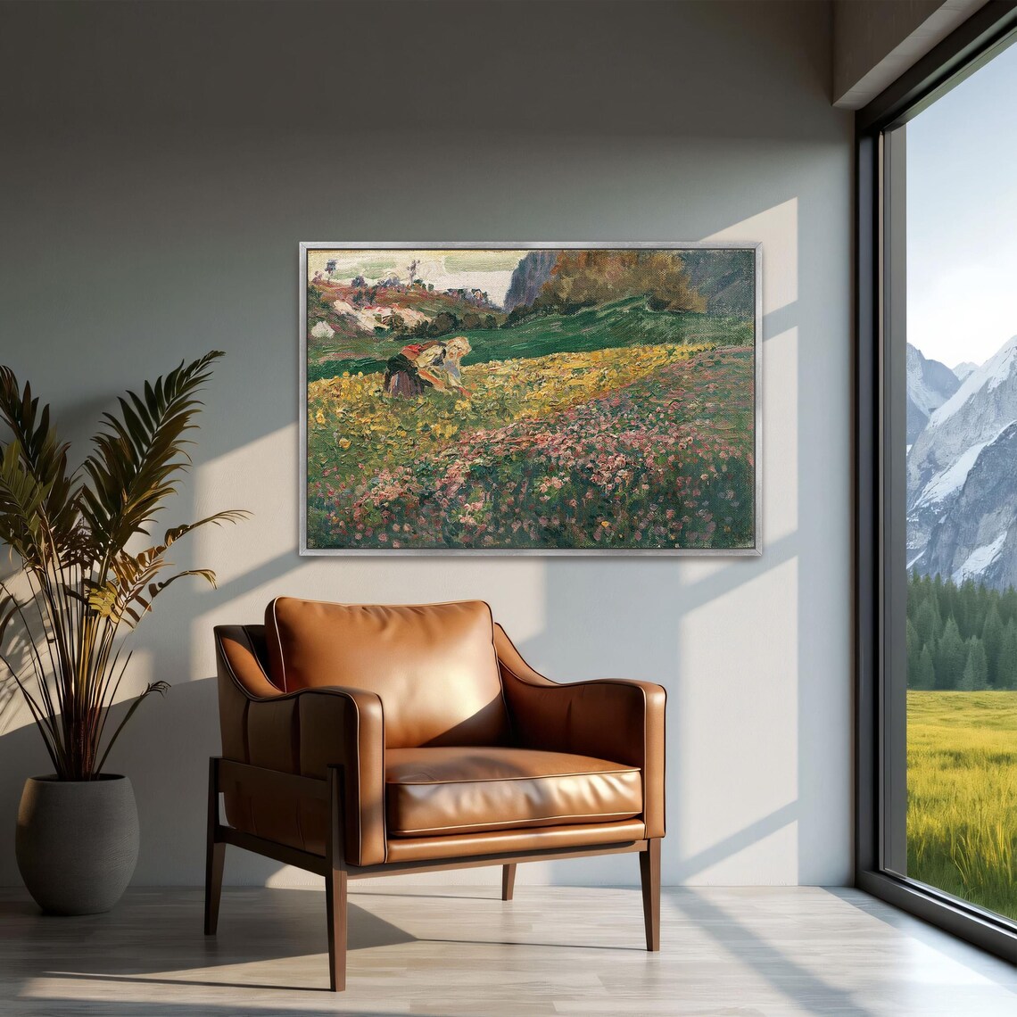 Woman Harvesting in Wildflower Field Impressionist Art Poster - Image 3