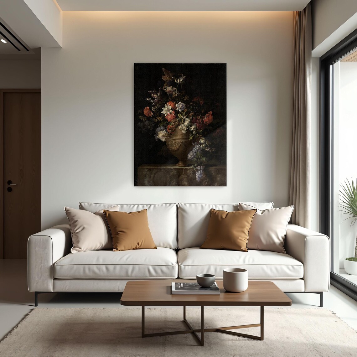 Vintage Dark Floral Bouquet in Urn Still Life Oil Painting Poster - Image 2