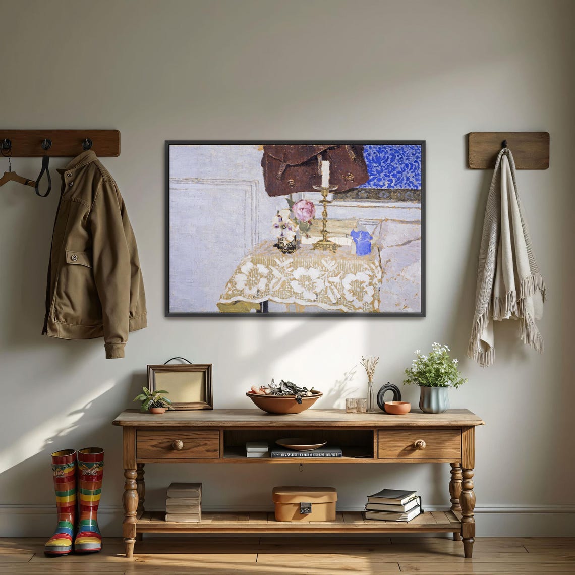 Flowers Candle and Lace Cloth Intimate Table Still Life Poster - Image 4