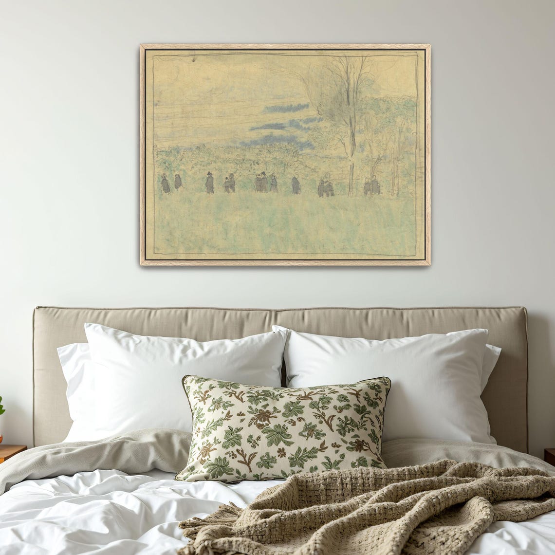 Strollers in a Pale Meadow Delicate Yellow Green Landscape Poster - Image 5
