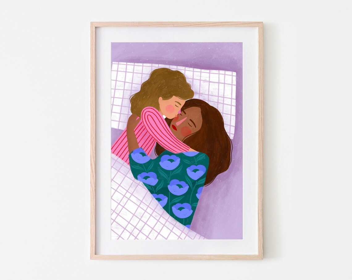 Warm Cuddles Motherhood Art Print, Mama Daughter