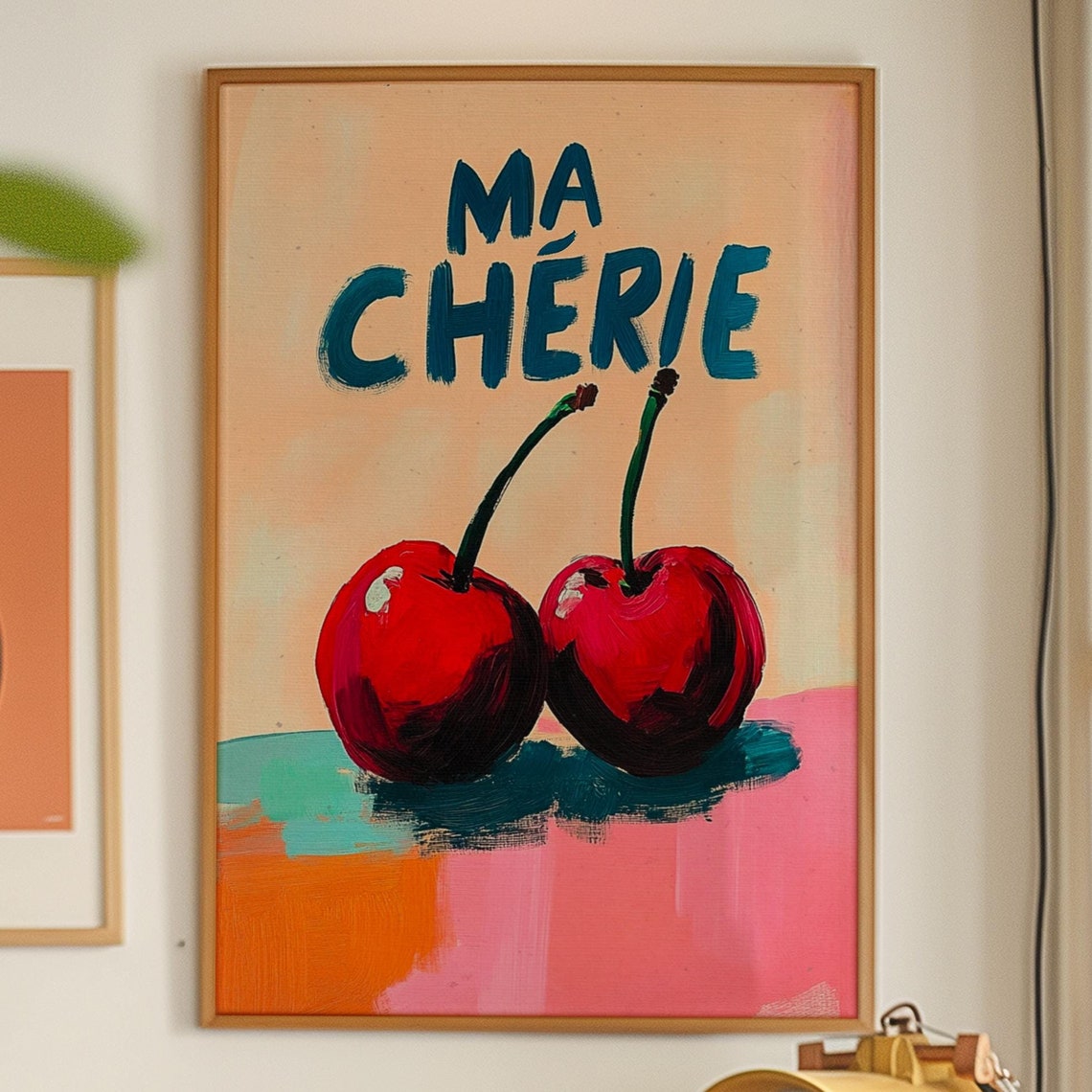Retro Cherry Kitchen Print 70s Psychedelic Kitsch Art