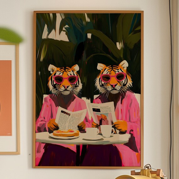 Tiger Brunch Poster Retro Maximalist Kitchen Art