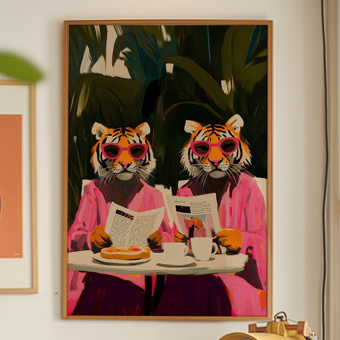 Tiger Brunch Poster Retro Maximalist Kitchen Art