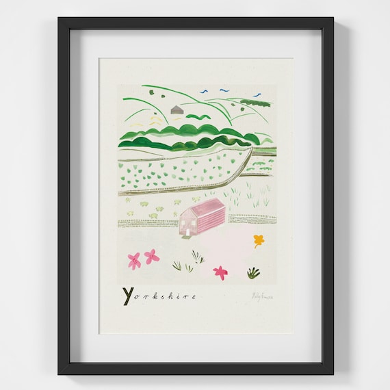 Yorkshire Countryside Scene Travel Poster, Rural England