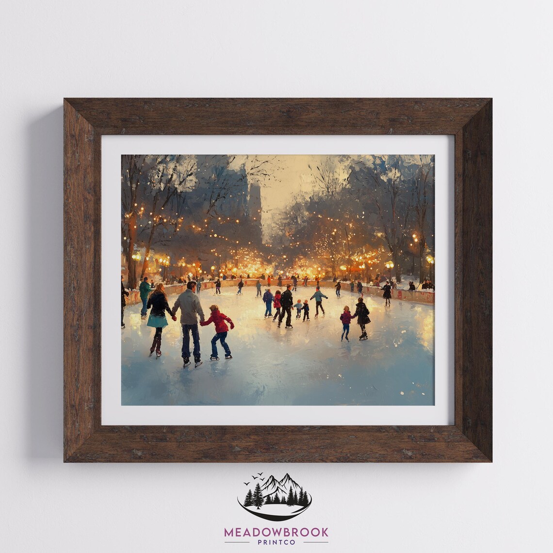Ice Skaters On A City Rink At Dusk Winter Christmas Scene Art Poster - Image 2