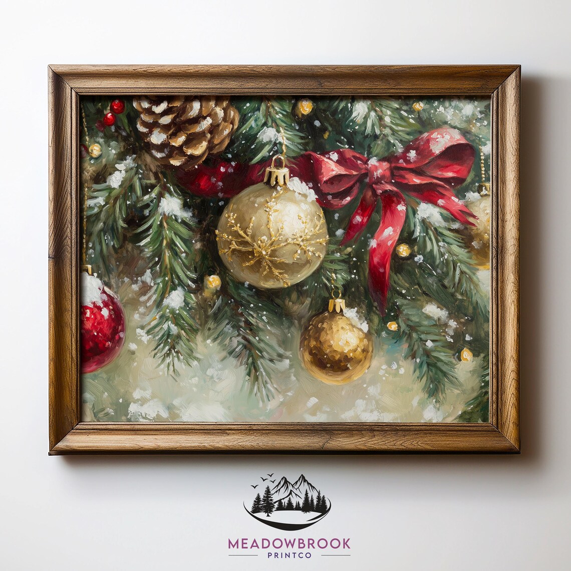 Decorated Christmas Tree Branches Rustic Winter Art Print