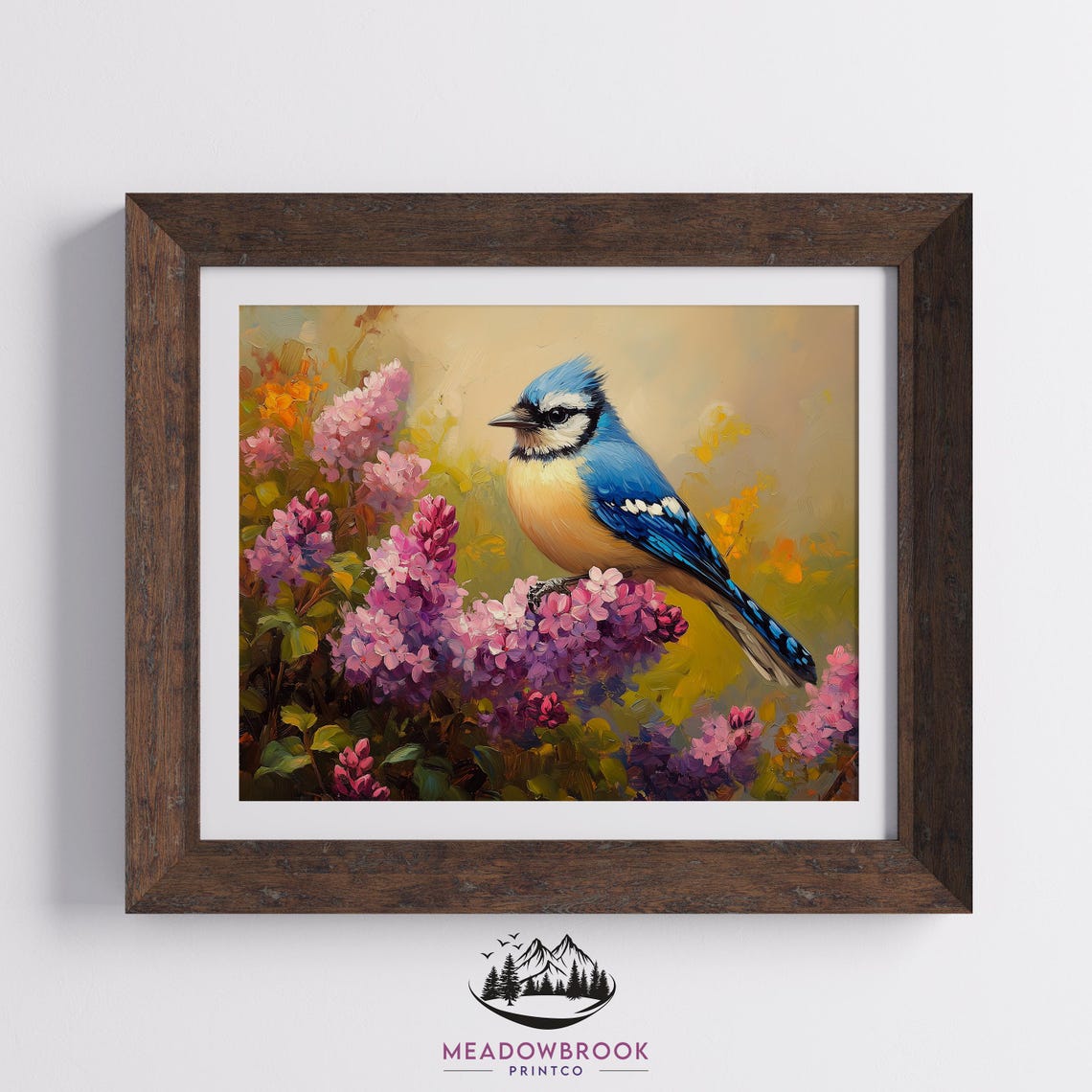 Blue Jay Perched In Lilac Blooms Golden Garden Spring Art Poster - Image 2