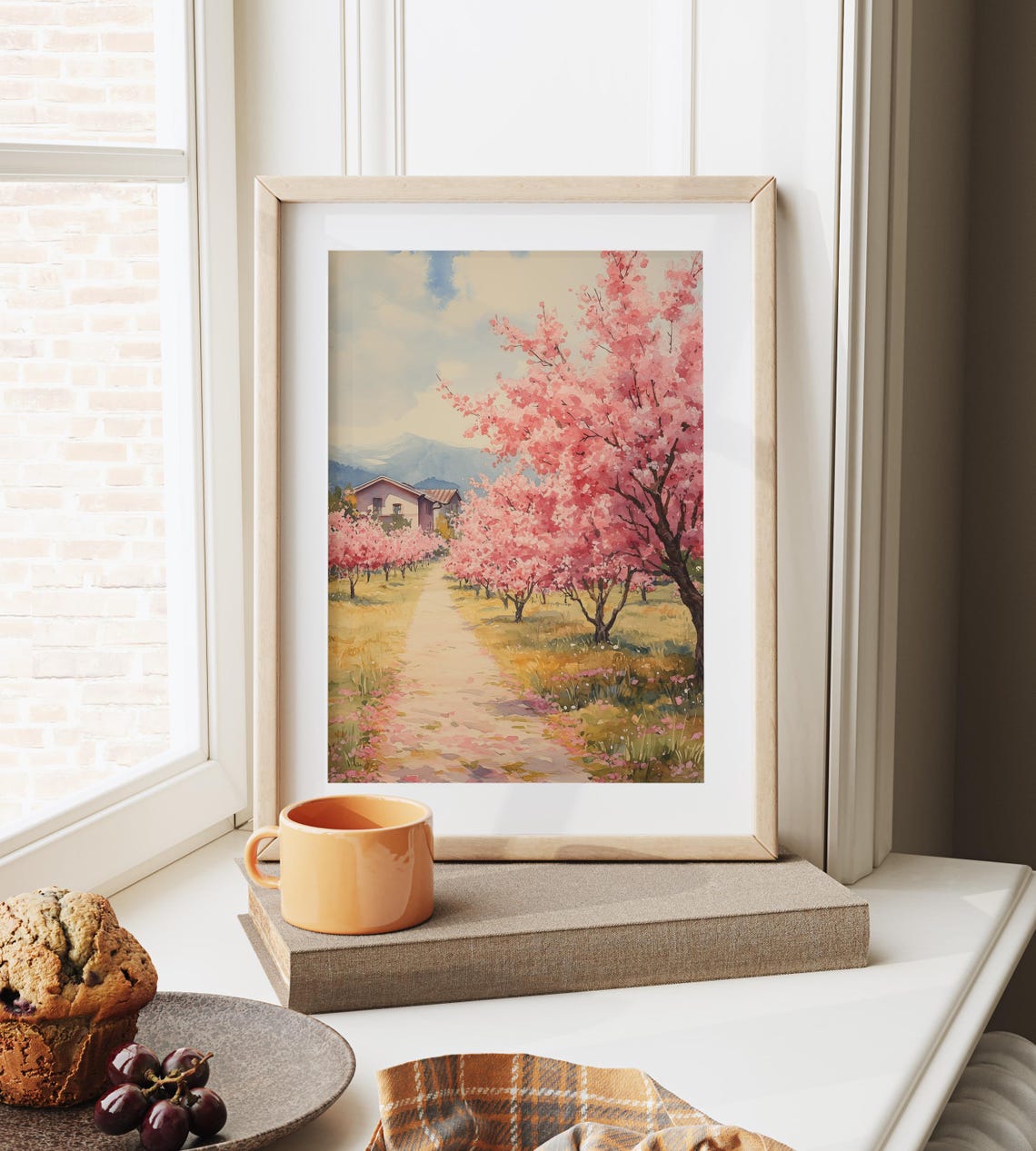Cherry Orchard In Bloom Pink Trees Path Farmhouse Spring Poster - Image 3
