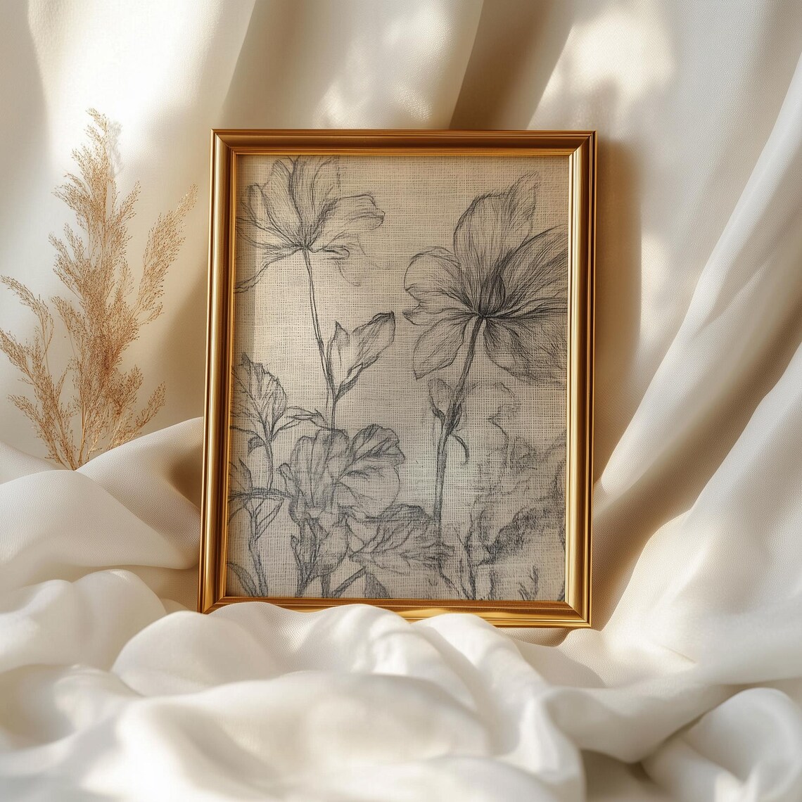 Rustic Floral Pencil Sketch Flowers, Farmhouse Decor - Image 2