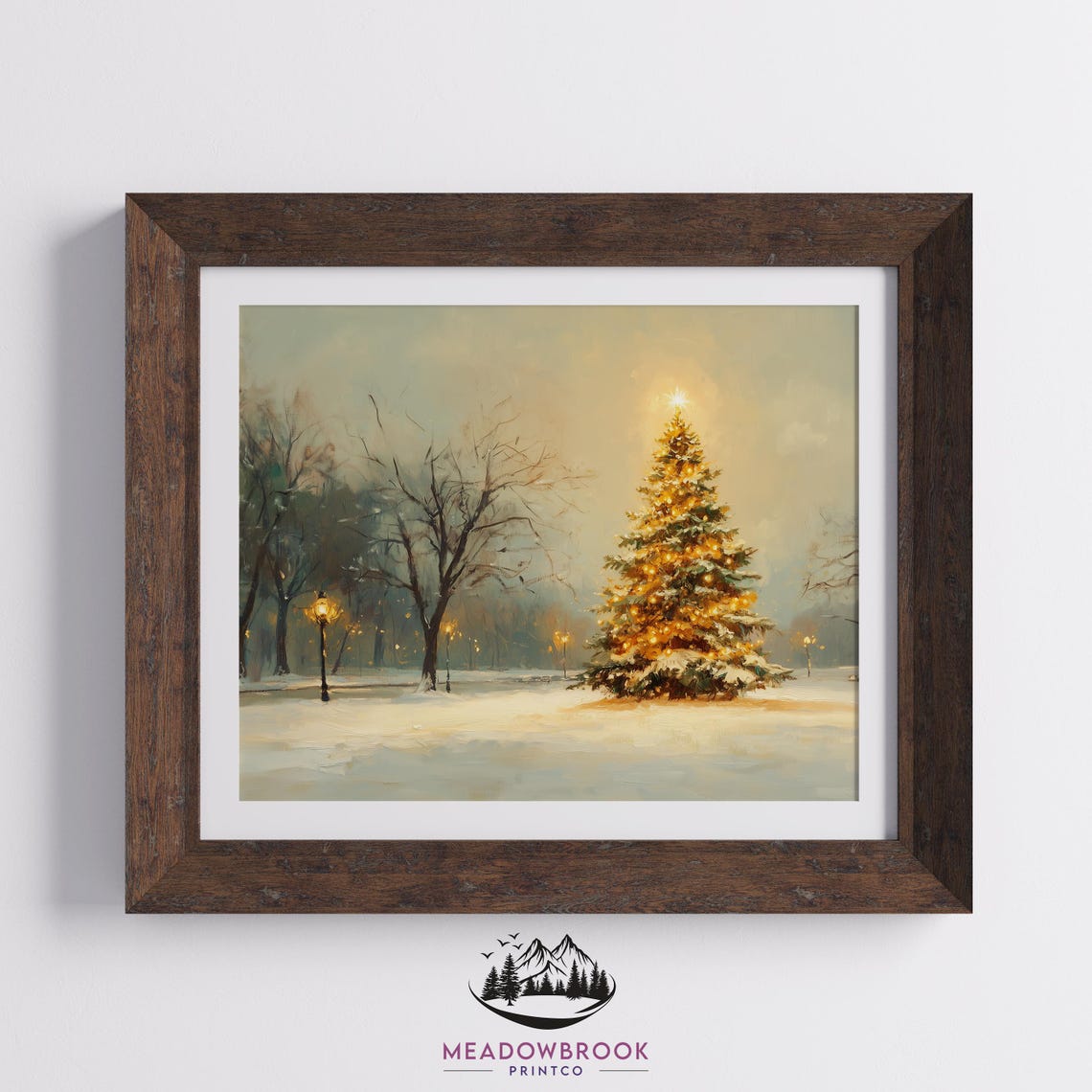 Glowing Christmas Tree In Snowy Park Winter Evening Holiday Art Poster - Image 2