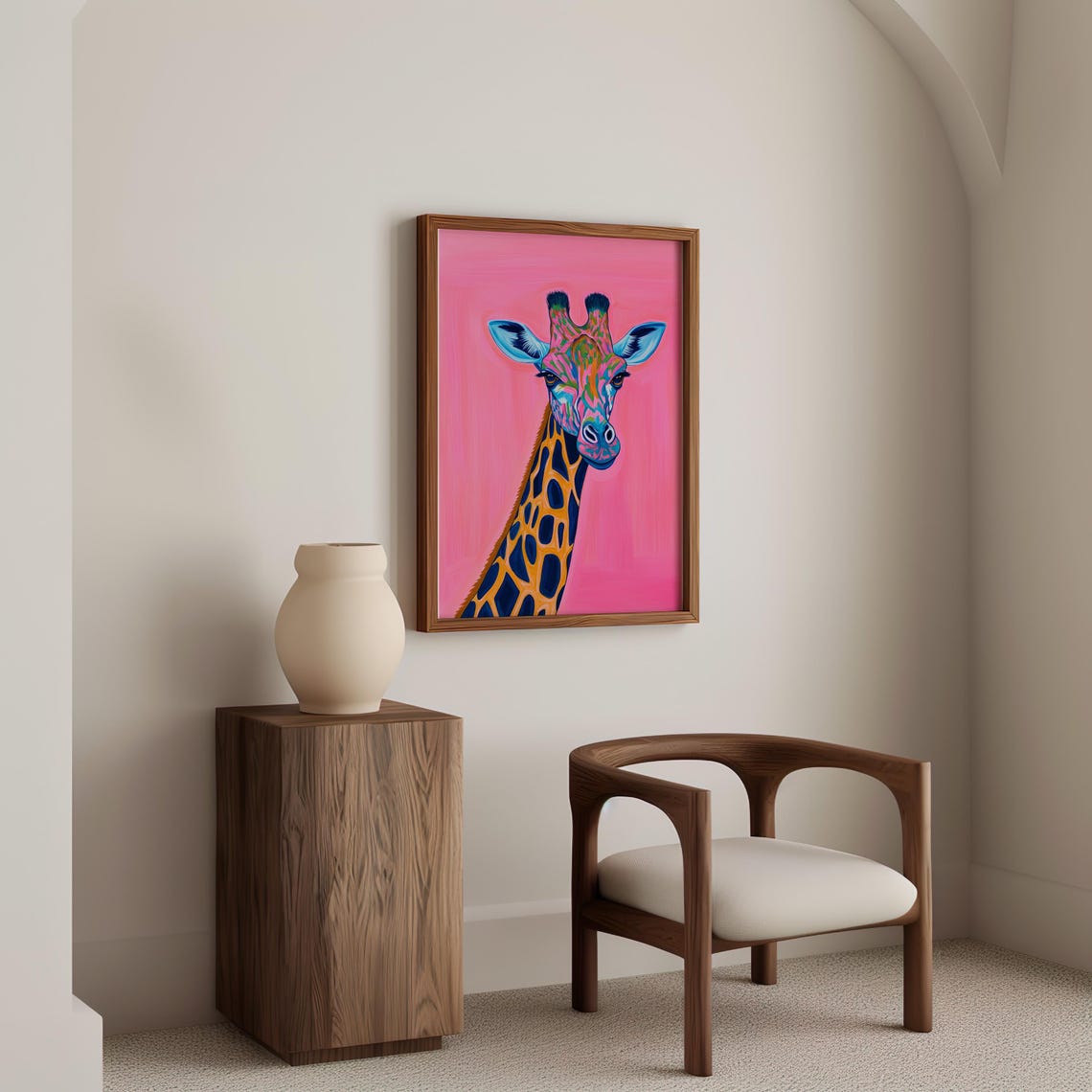 Neon Pop Art Giraffe Portrait On A Bright Pink Background Poster - Image 5
