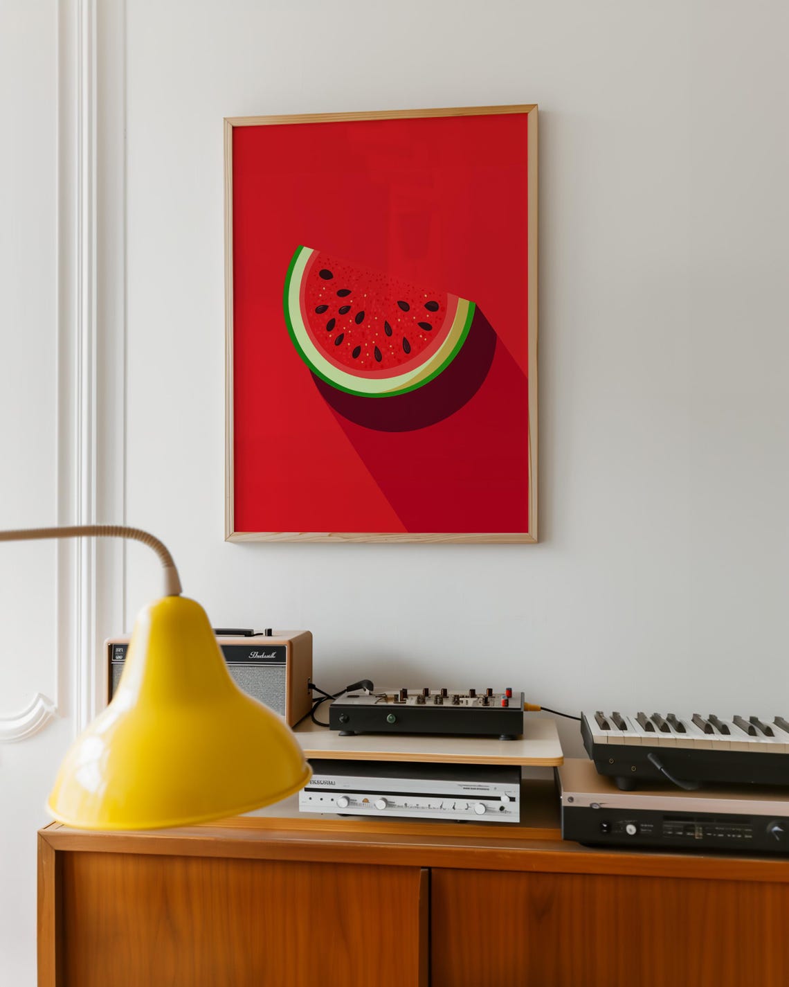 Watermelon Slice On A Red Background With Long Shadow Art Poster - Image 6