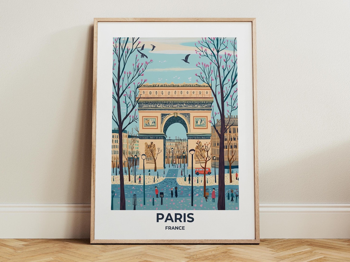 Paris Arc de Triomphe Among Pink Spring Blossoms Travel Poster