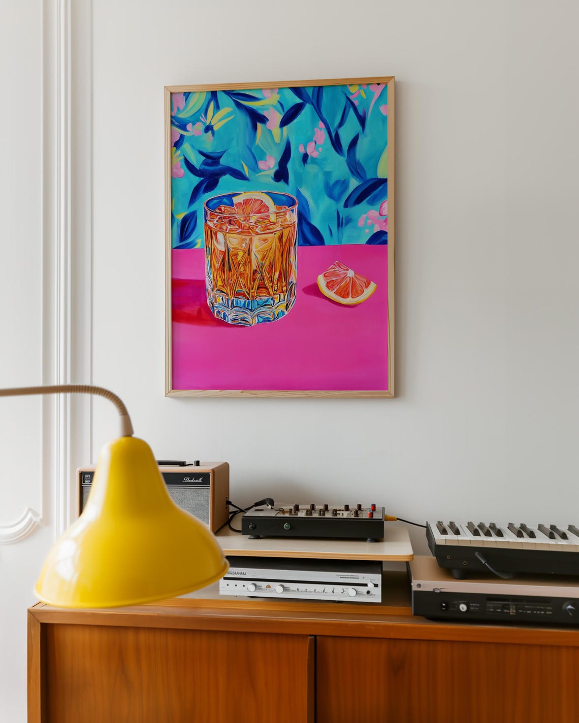 Negroni Cocktail In Crystal Glass With Grapefruit On Pink Art Poster - Image 6
