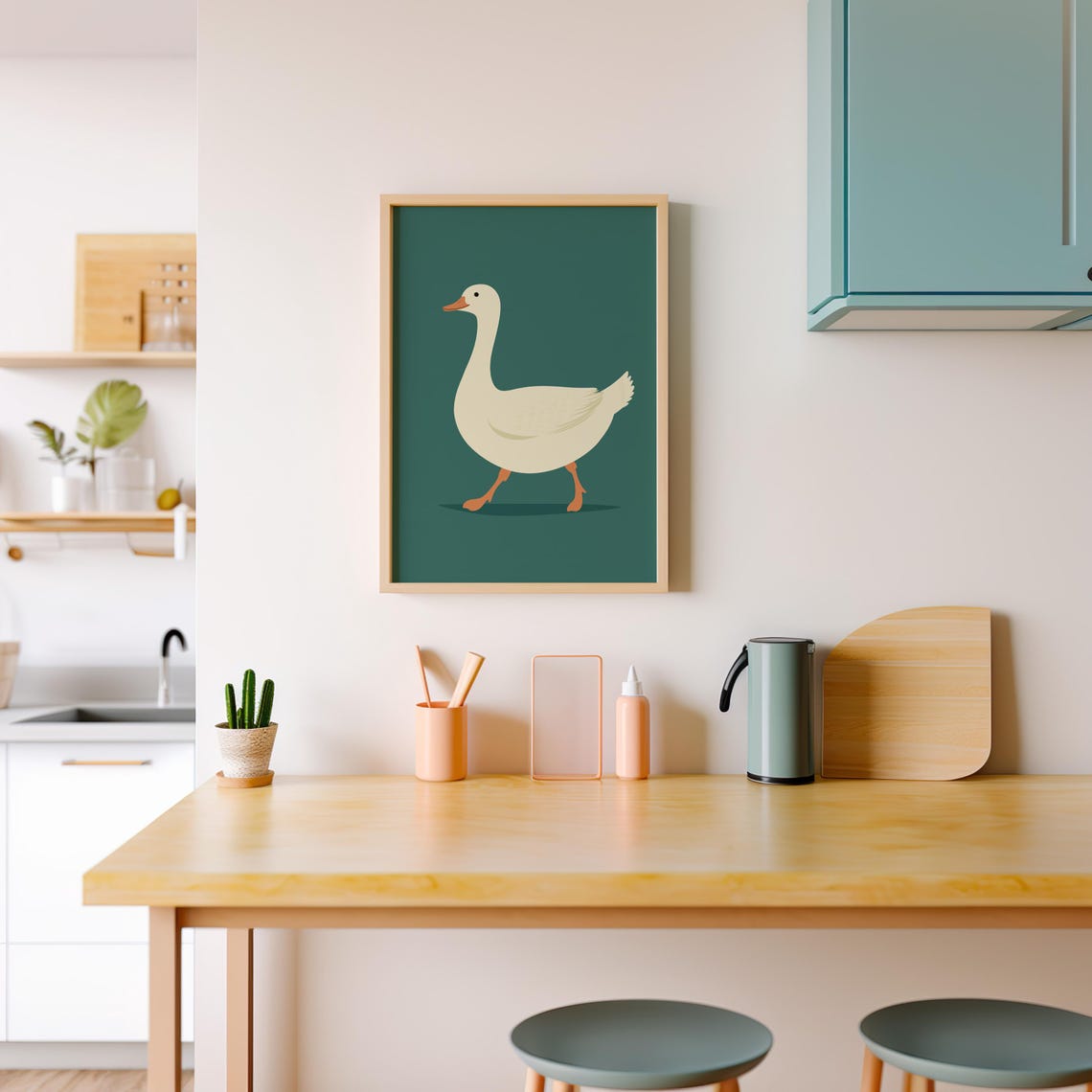 White Goose Walking Gracefully On A Deep Teal Background Poster - Image 4