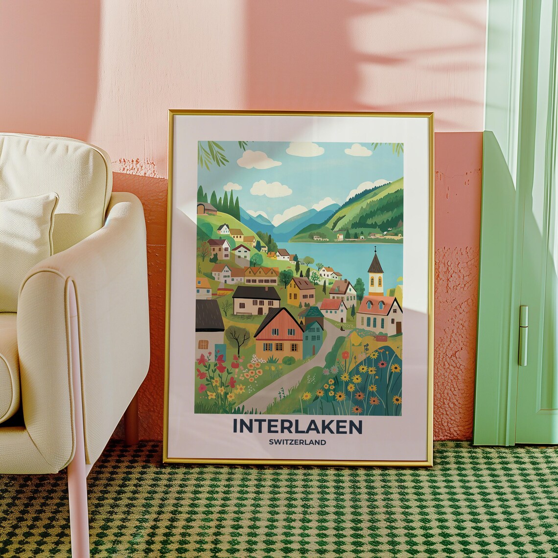 Interlaken Lakeside Village with Wildflower Meadows Travel Poster - Image 5