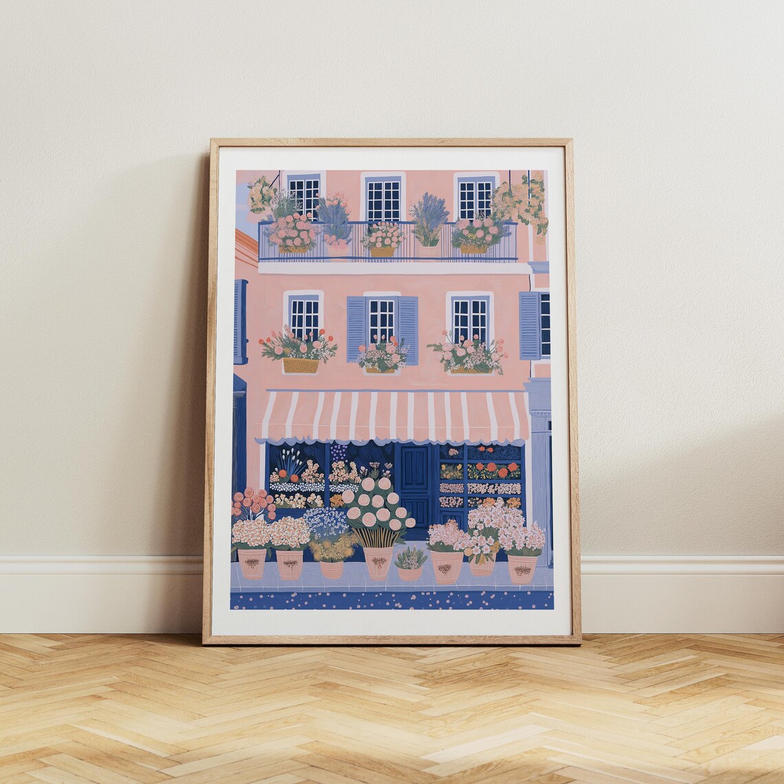 Flower Shop with Balcony Window Boxes of Roses Floral Art Poster - Image 2