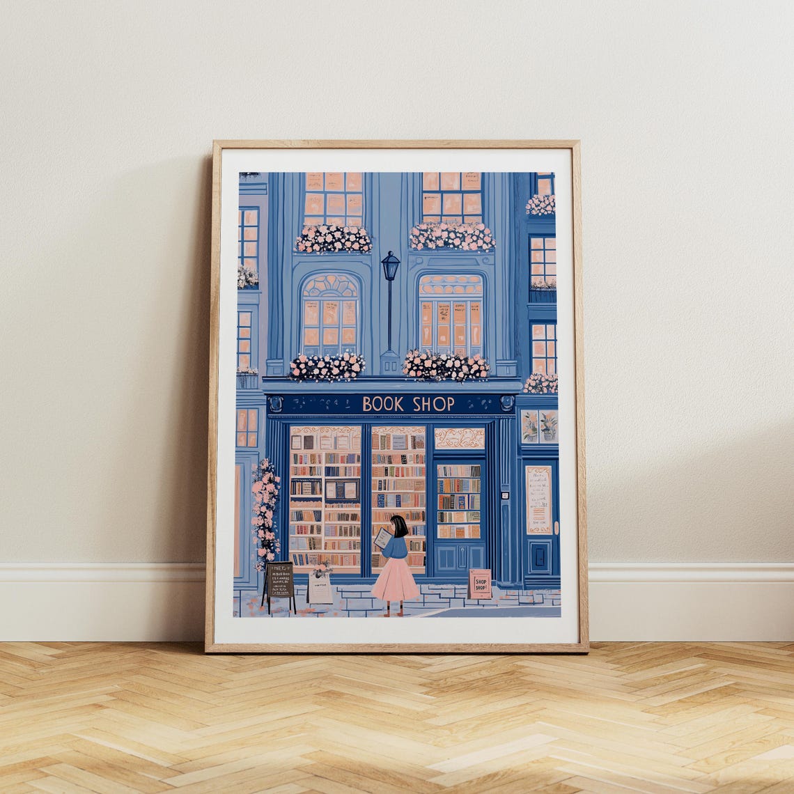 Blue Bookshop Storefront With A Woman Reader On Blossom Street Poster - Image 4